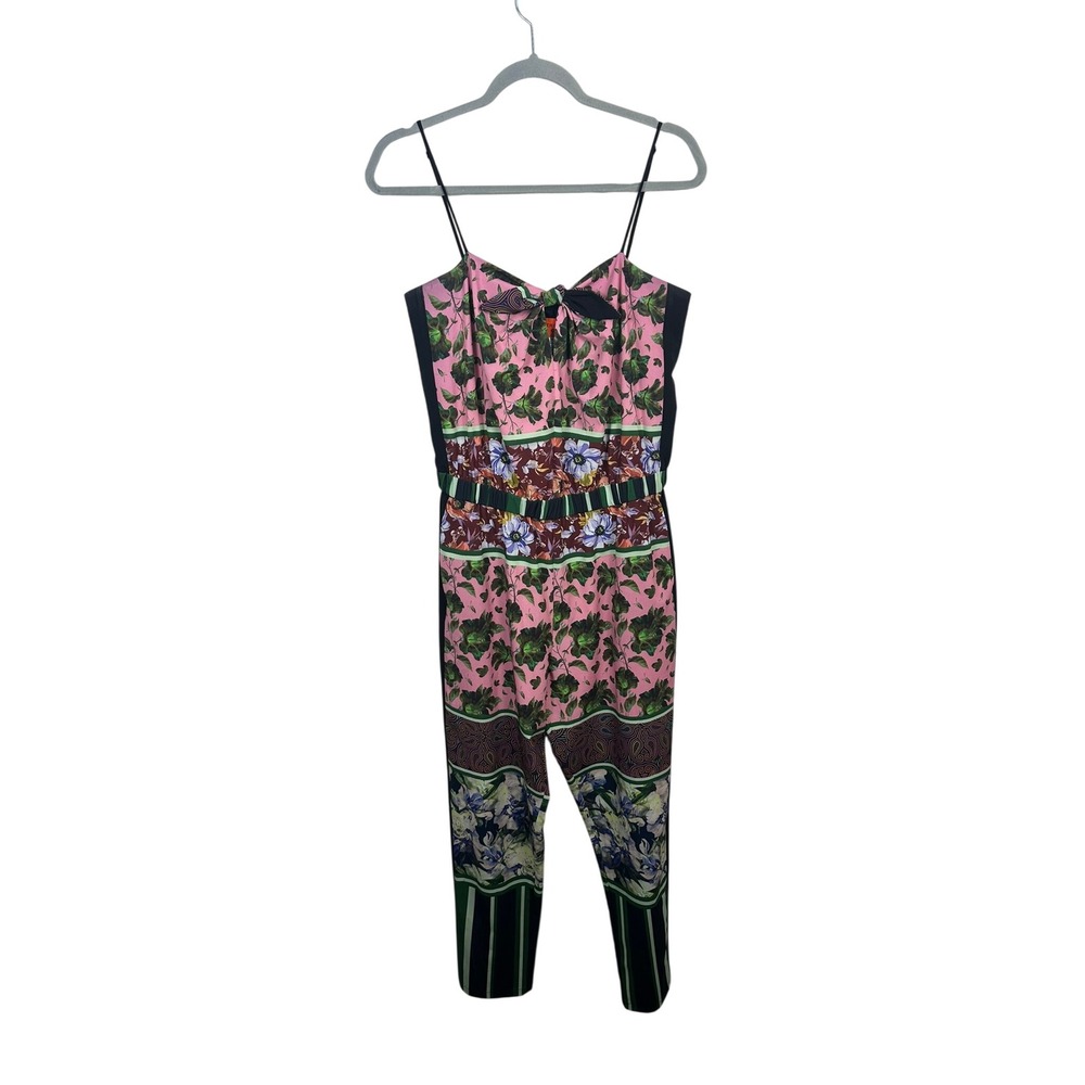 Clover Canyon Jumpsuit Womens M Pink Floral Mixed Print Excellent Tie Front